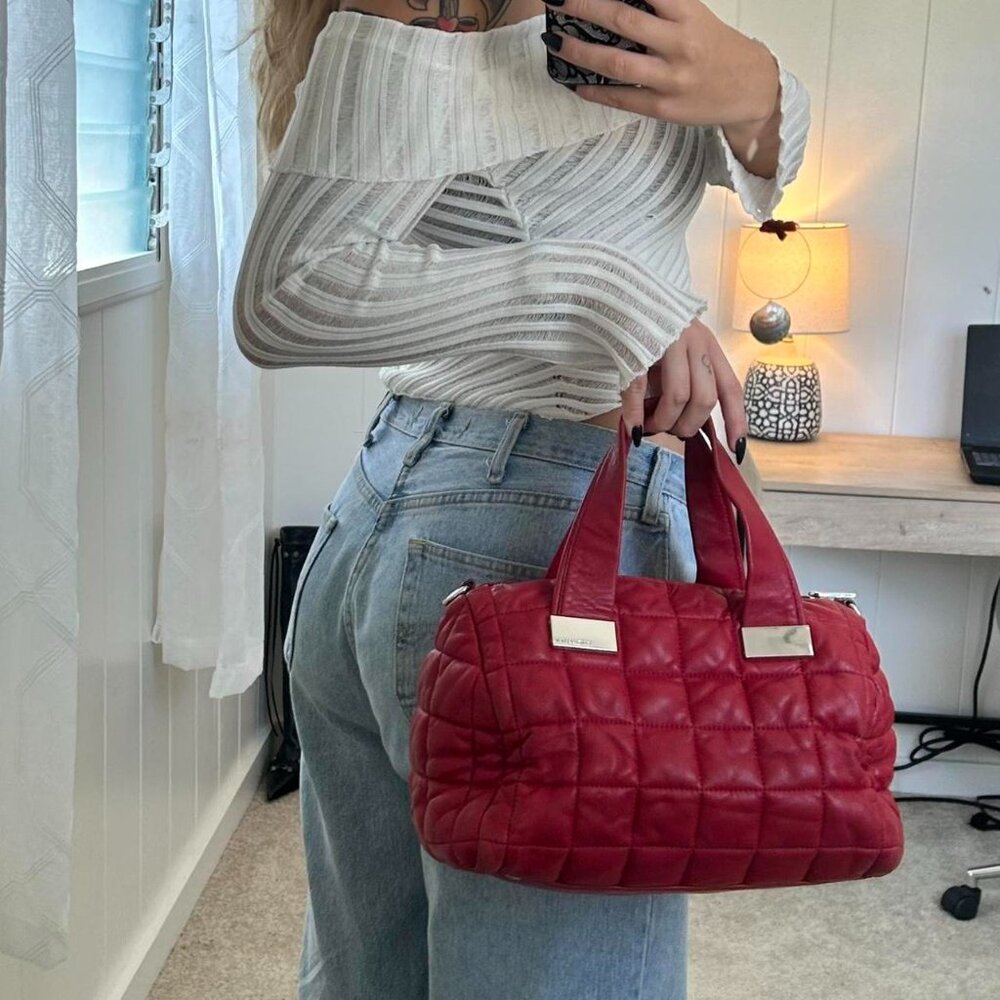 Bimba Y Lola Barcelona raspberry red quilted luxury handbag silver hardware 🍒